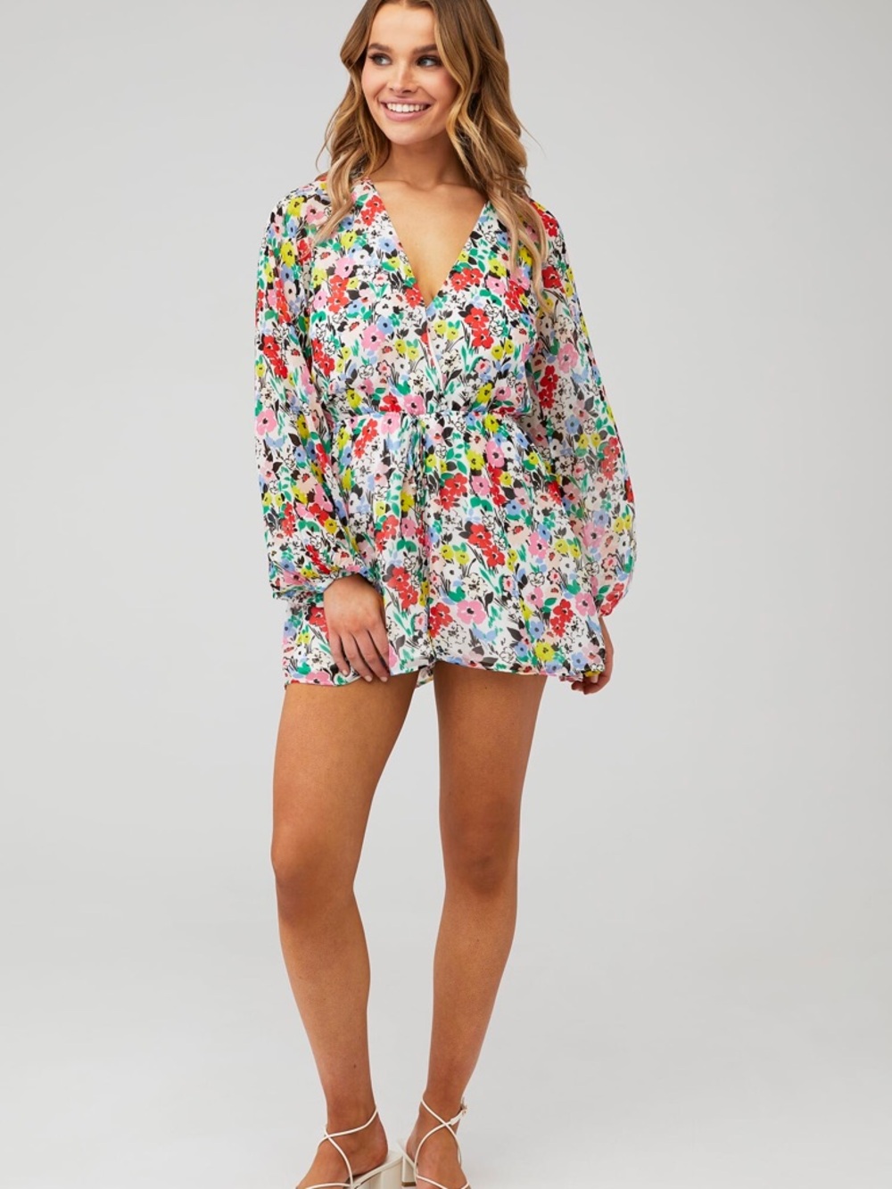 Yumi Kim Naomi Floral Romper XS Kingston Garden Long Sleeve V-Neck Boho Revolve